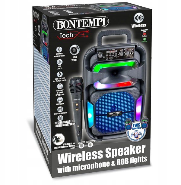 Bontempi BONTEMPI TECH ασύρματο ηχείο με μικρόφωνο & φώτα RGB, 491030