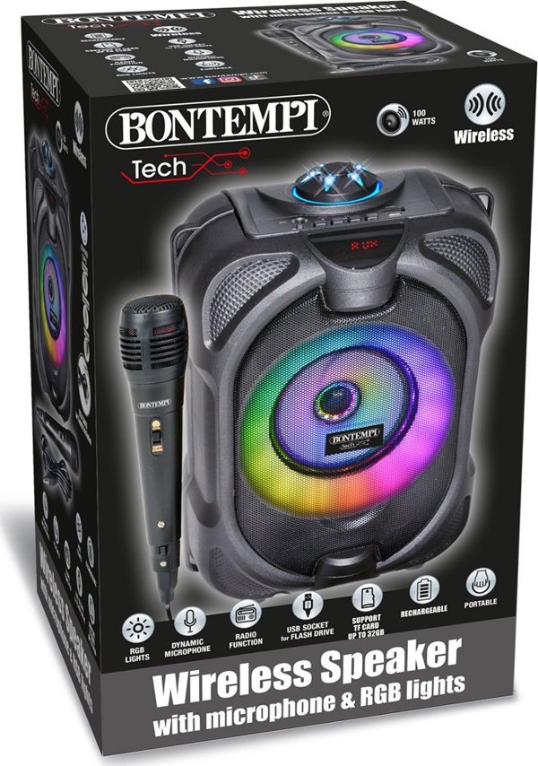 Bontempi BONTEMPI TECH ασύρματο ηχείο με μικρόφωνο & φώτα RGB, 491020