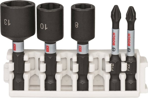 Bosch Σετ Μυτών & Καρυδάκια Impact Control, 5 Τεμάχια, PH2, PZ2, 8/10/13mm, Anti-Shock Τεχνολογία