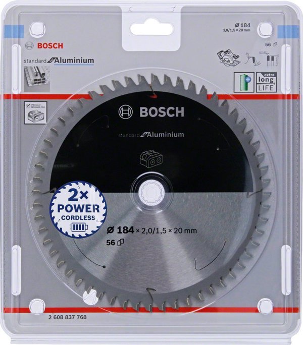 Πριονόλαμα κυκλικού πριονιού Bosch Bosch standard για αλουμίνιο, 184mm, 56Z (οπή 16mm, για ασύρματα χειροκίνητα κυκλικά πριόνια)