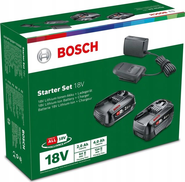 Σετ εκκίνησης Bosch Bosch 18V (PBA 2.0Ah + PBA 4.0Ah + AL 18V-20), φορτιστής (μαύρο, 2x μπαταρία + φορτιστής, POWER FOR ALL ALLIANCE)