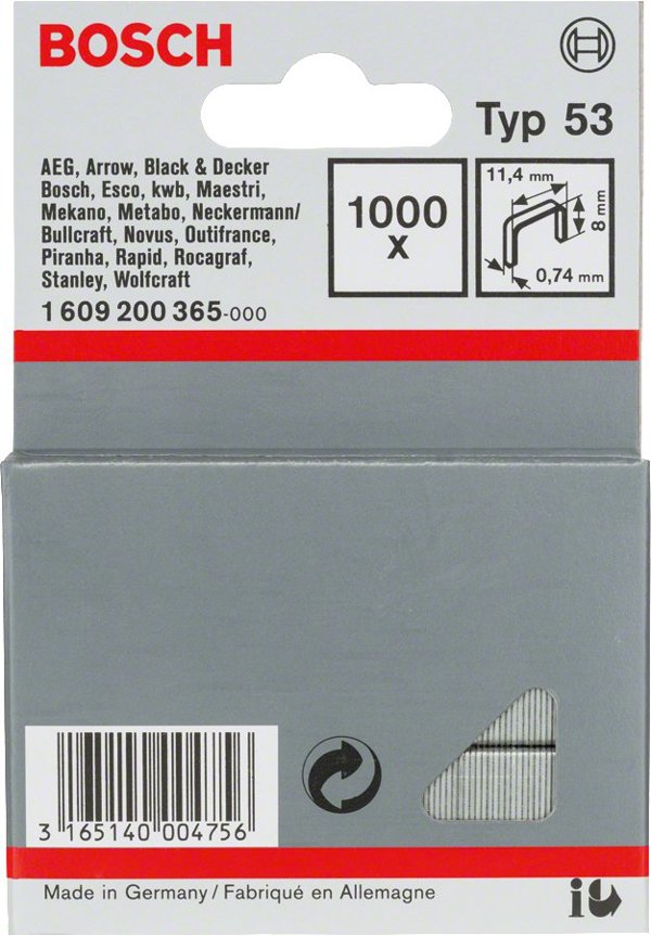 BOSCH 1 609 200 365 Συρραπτικό Κιτ Συρραπτικών 1000 Συρραπτικά (1609200365)