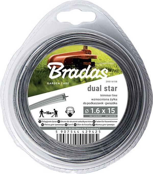 Bradas Νήμα Κοπής Ripper Dual, Αστέρι, 3.0mm x 15m, Ανθεκτική Γραμμή για Τρίμερ