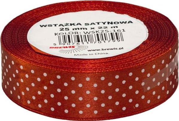 Brewis Σατέν Κορδέλα με Πουά, 25mm, WSK25-161, Διακοσμητική Κορδέλα Υφασμάτινη