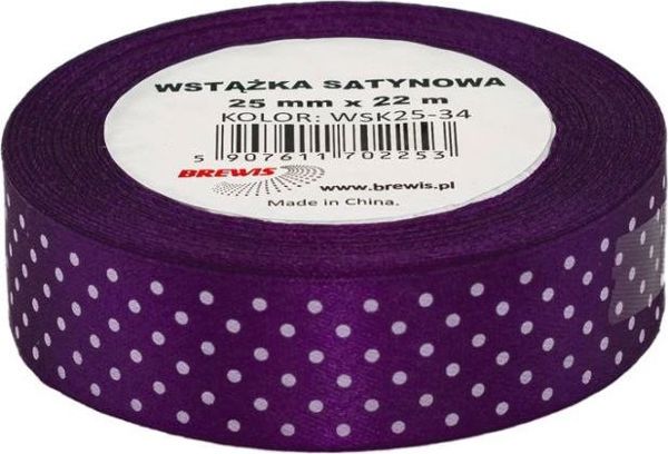 Σατέν Κορδέλα Brewis Με Πουά 25mm WSK25-34, Ύφασμα Υψηλής Ποιότητας