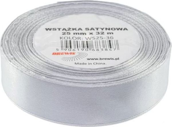 BREWIS Σατέν Κορδέλα, 25mm/32mm, Χρώμα Ασημί, Υψηλής Ποιότητας