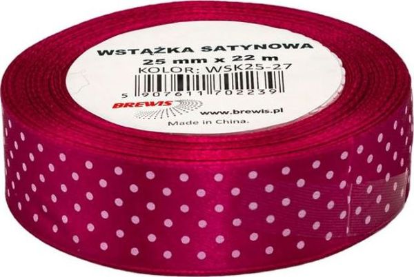 BREWIS Σατέν Κορδέλα με Πουά WSK25-27, 25mm, Κόκκινη με Λευκά Σημεία