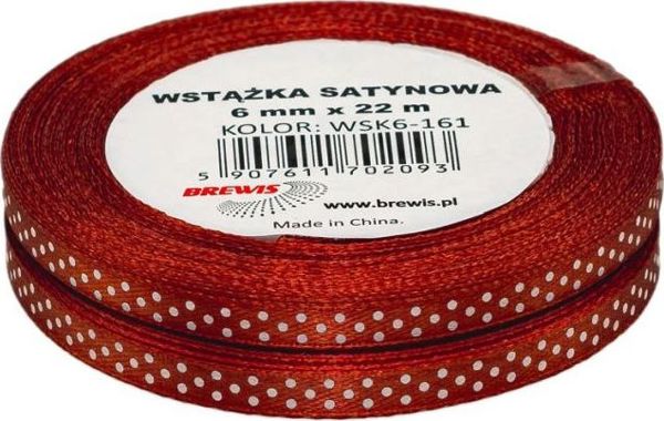 Brewis Σατέν Κορδέλα με Πουά 6mm, WSK6-161, Λευκή/Κόκκινη