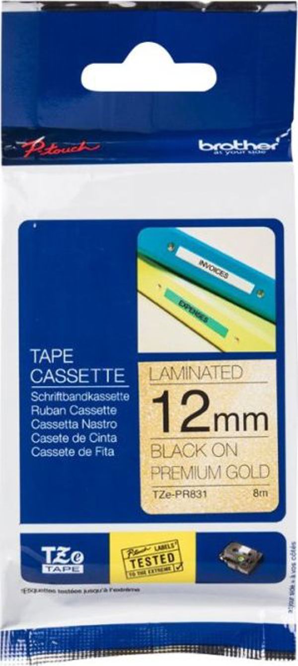 Brother TZe-PR831 Ταινία Εκτύπωσης 12mm Μαύρο σε Premium Χρυσό για Label Printer