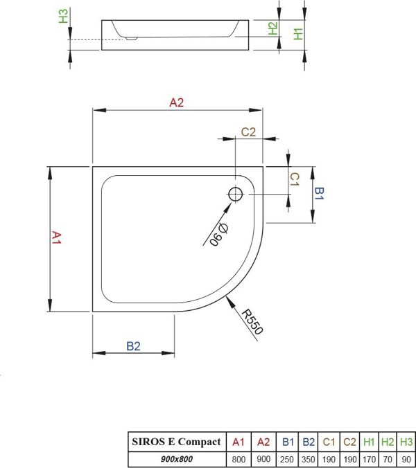 Ημι-κυκλική γωνιακή ντουζιέρα Radaway Sirios E 90 cm x 80 cm (SBE8917-1L)