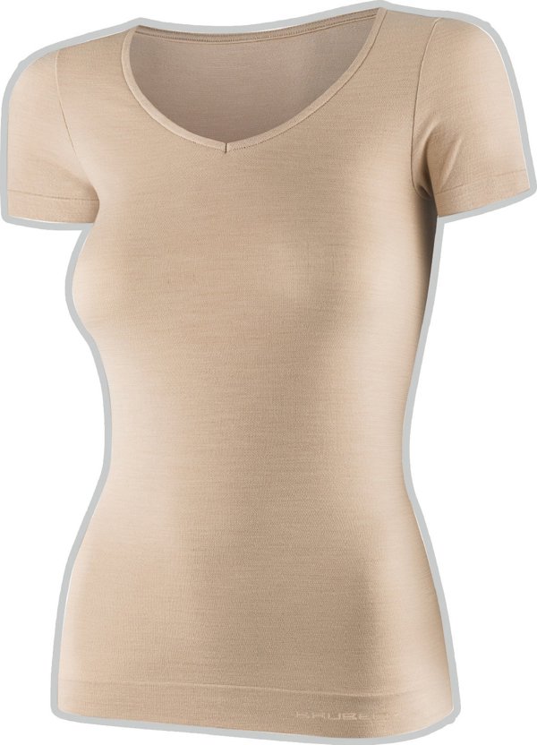 Brubeck SS1398W Γυναικεία μπλούζα με κοντό μανίκι COMFORT MERINO μπεζ S