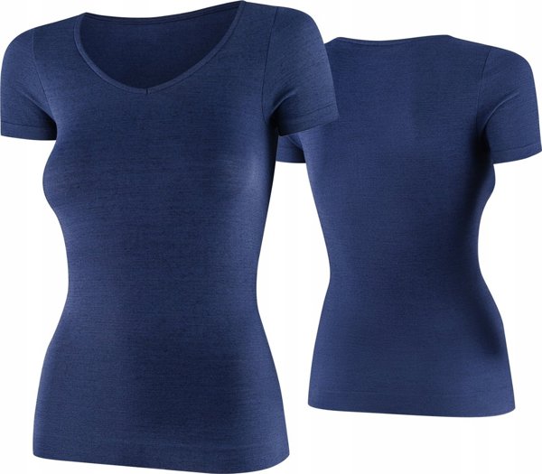 Γυναικείο μπλουζάκι Brubeck SS1398W με κοντό μανίκι COMFORT MERINO μπλε S