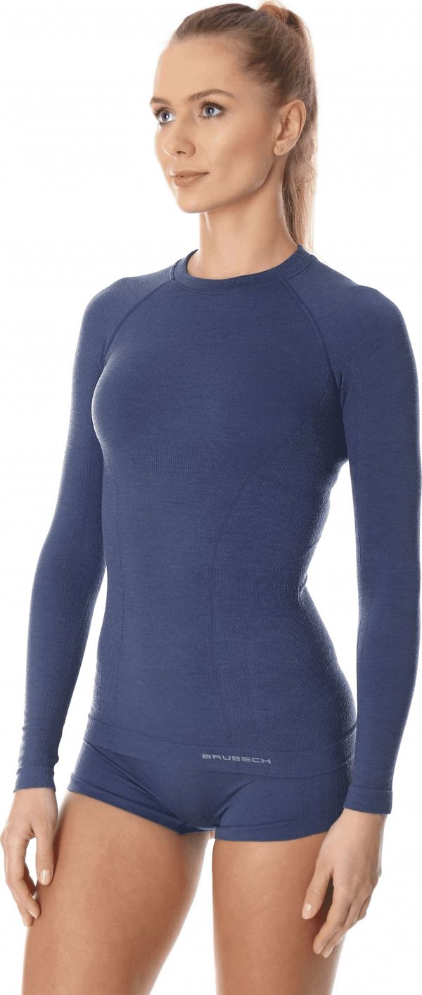 Γυναικεία μπλούζα Brubeck LS12810 με μακρύ μανίκι ACTIVE WOOL τζιν M