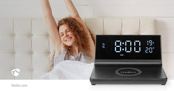 Ξυπνητήρι Nedis WCACQ20BK 5–15 W 2x συναγερμός χωρίς φωτισμό Μαύρο