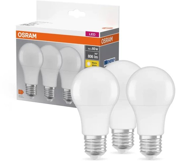 Osram Λάμπα LED A60 8.5W E27 806lm Θερμό Λευκό 827 Φυμέ 3 Τεμάχια