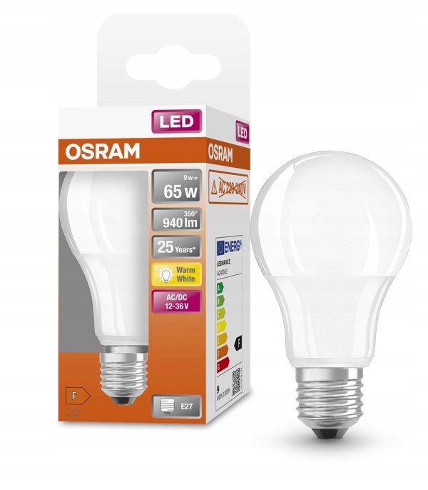 BULB LED E27 A65 9W 827 12-36V