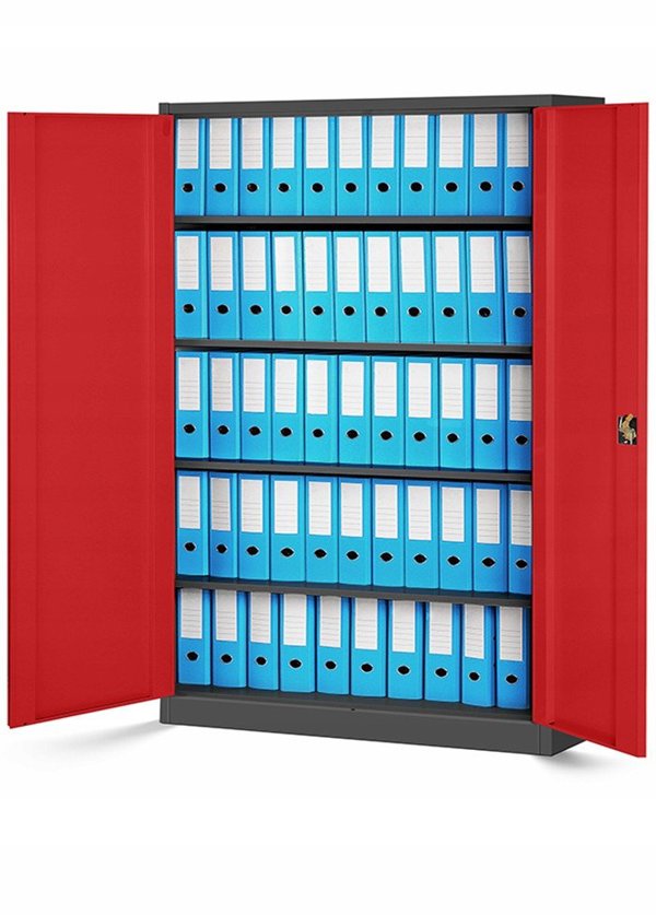 Büro Aktenschrank JAN II, 1150 x 1850 x 400 mm, anthrazit-rot