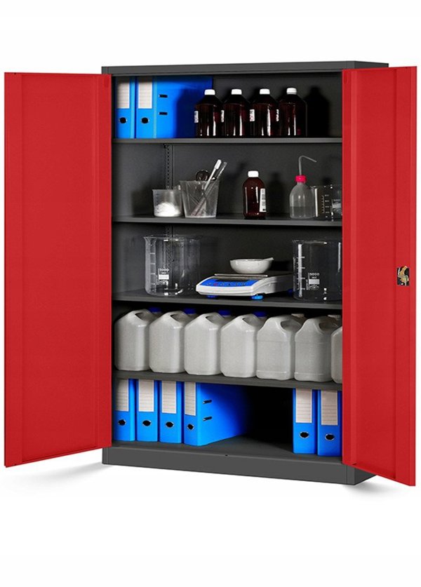 Büro Aktenschrank JAN II, 1150 x 1850 x 400 mm, anthrazit-rot