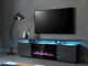 Cama Meble Ντουλάπι RTV EVA με ηλεκτρικό τζάκι 180x40x52 γραφίτης/γραφίτης γυαλιστερό