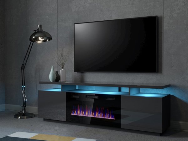 Cama Meble Ντουλάπι RTV EVA με ηλεκτρικό τζάκι 180x40x52 γραφίτης/γραφίτης γυαλιστερό