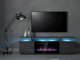 Cama Meble Ντουλάπι RTV EVA με ηλεκτρικό τζάκι 180x40x52 γραφίτης/γραφίτης γυαλιστερό
