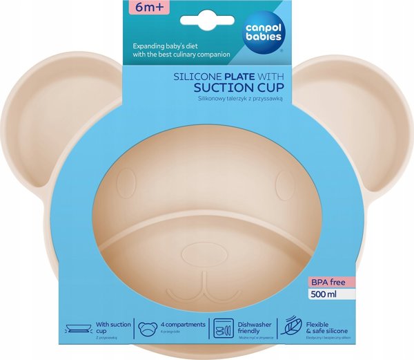 Canpol CANPOL BABIES Σιλικόνη πιάτο με στερέωση BEAR, 51/401_creme