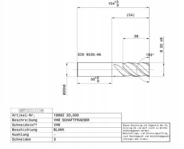 Κοπτικό καρβιδίου GUHRING ALU 19992 10.0 mm