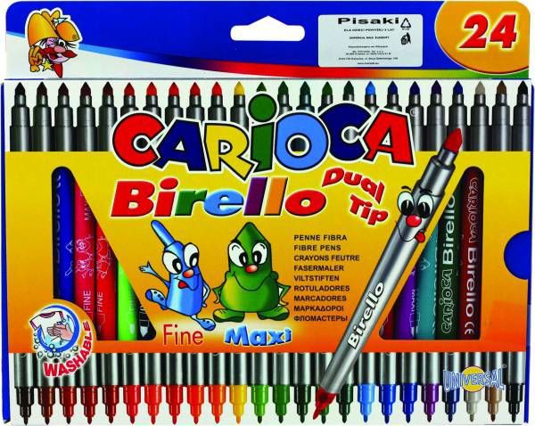 Μαρκαδόροι Carioca Birello 24 Χρώματα με Διπλή Μύτη 2mm & 4mm, Υδατοδιαλυτό Μελάνι