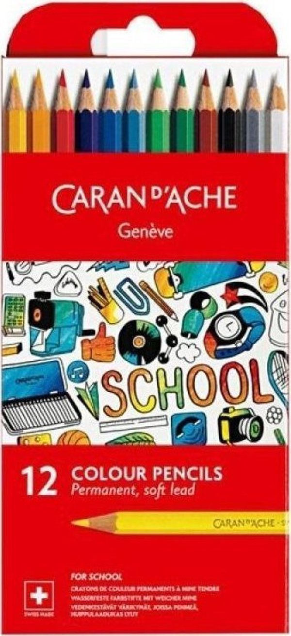 Μόνιμα μολύβια Caran d`Arche, 12 χρώματα, School Line