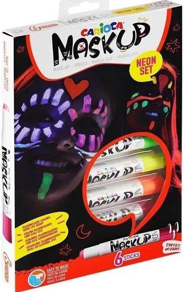 Carioca MaskUp Neon Μολύβια Προσώπου & Σώματος 6 Χρώματα, Δερματολογικά Ελεγμένα, Πλενόμενα