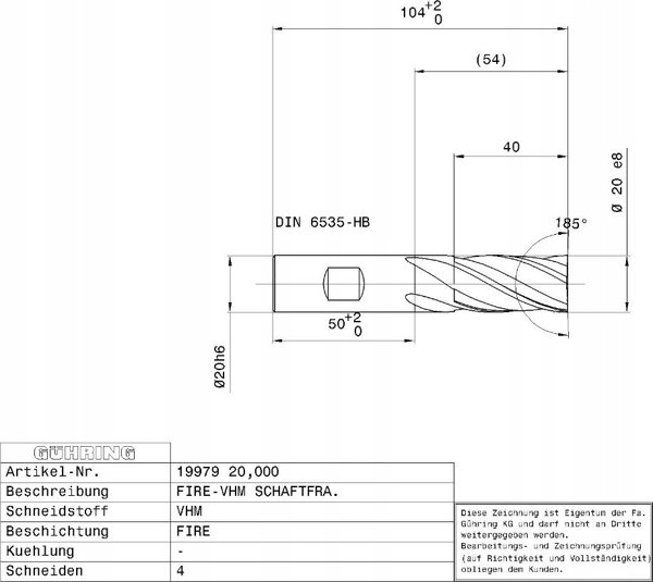 Κοπτικό φρέζας καρβιδίου GUHRING HA 7.0 mm