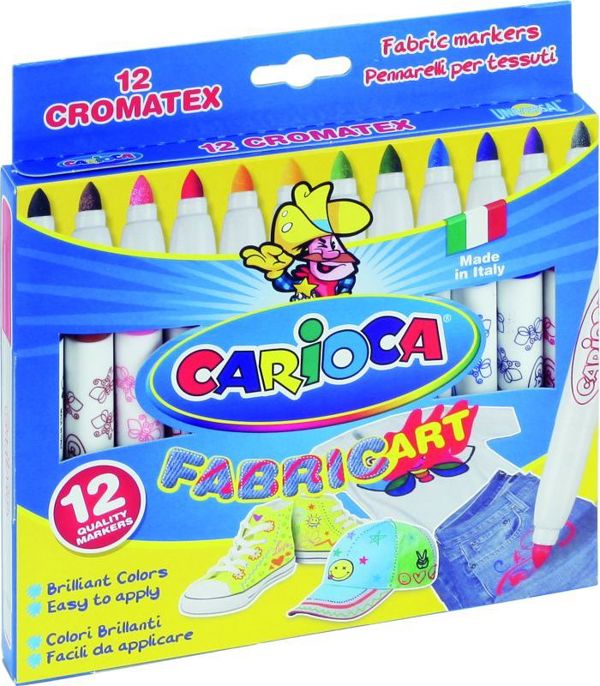 Carioca Μαρκαδόροι Υφασμάτων, 12 Χρώματα, Μύτη 4.5mm, Μόνιμη Βαφή, Σετ Ζωγραφικής