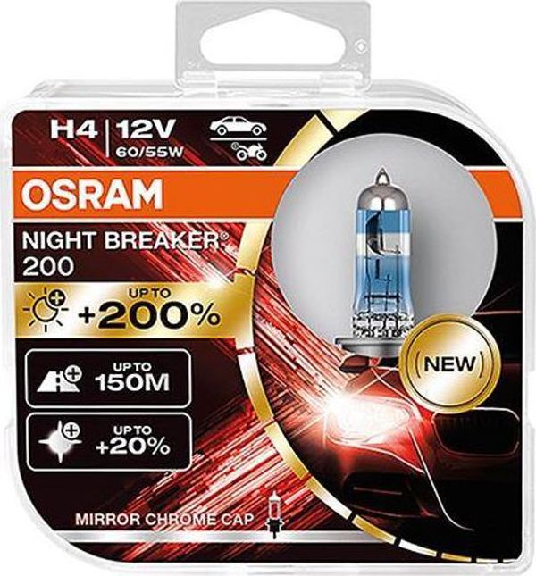 Carmotion Λάμπες OSRAM H4 12V 55W PX26d Night Breaker +200%, 2 τεμ.