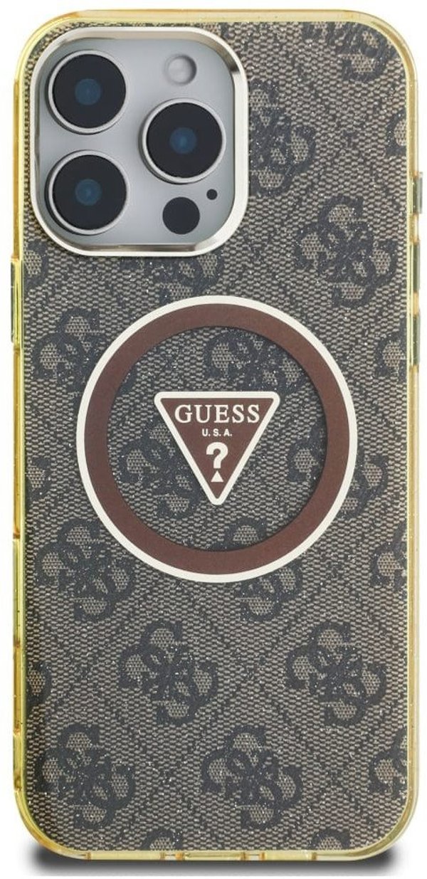 Case Guess IML Metal Glitter 4G Circle Triangle MagSafe for iPhone 16 Pro Max brown