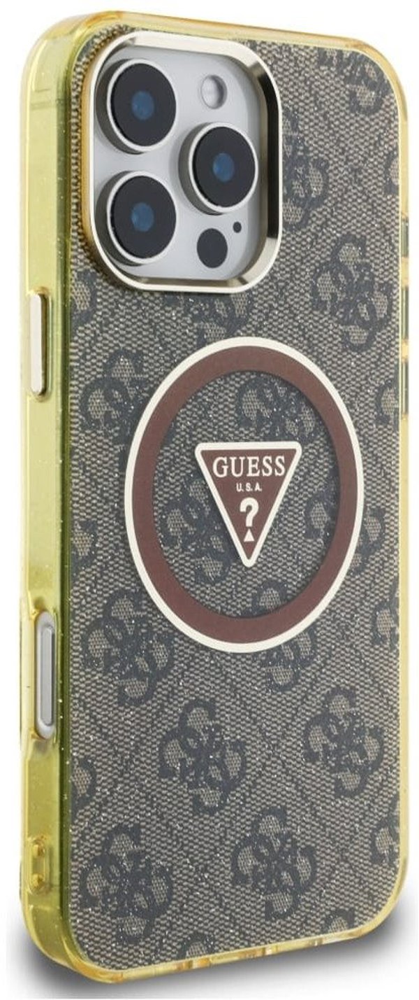 Case Guess IML Metal Glitter 4G Circle Triangle MagSafe for iPhone 16 Pro Max brown