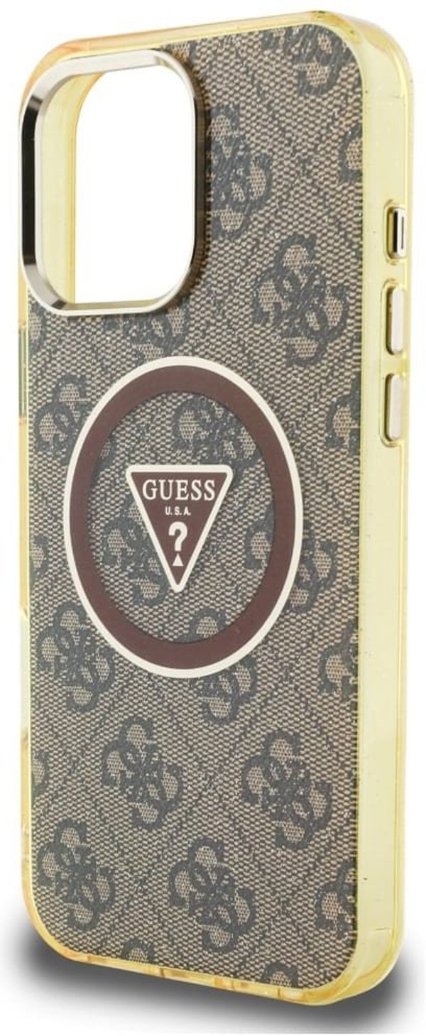 Case Guess IML Metal Glitter 4G Circle Triangle MagSafe for iPhone 16 Pro Max brown