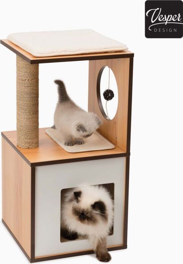 Catit Vesper V-Box Έπιπλο Γάτας με Ονυχοδρόμιο, Καρυδιά, 37 x 37 x 72.5 cm