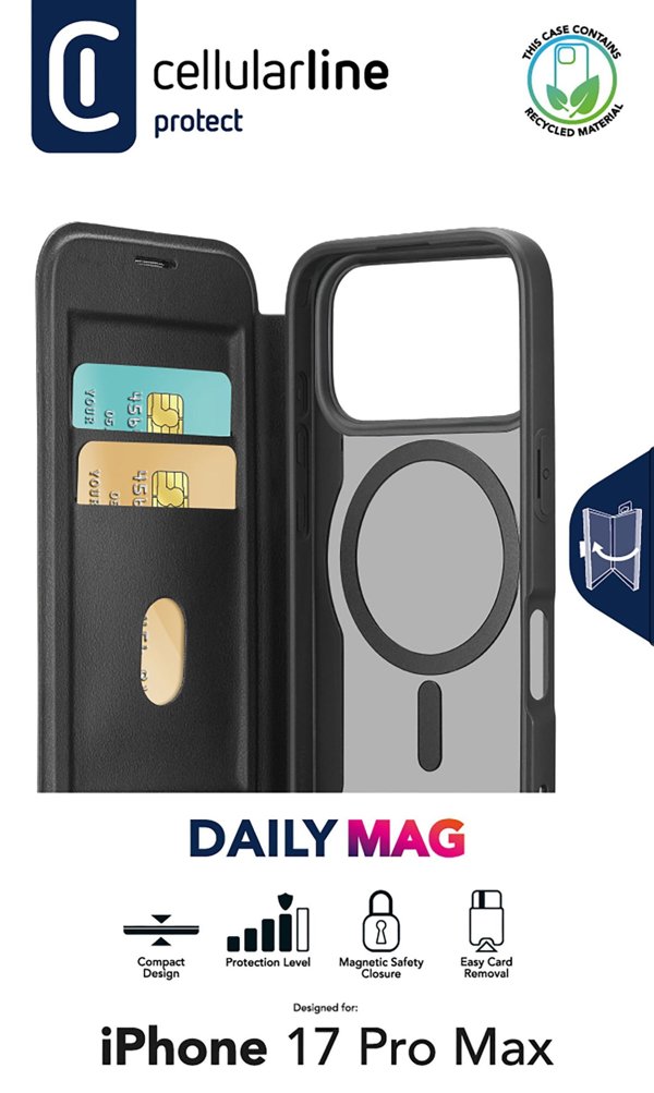 Θήκη Βιβλίου Cellular Line Daily MAG iPhone 17 Pro Max Μαύρο