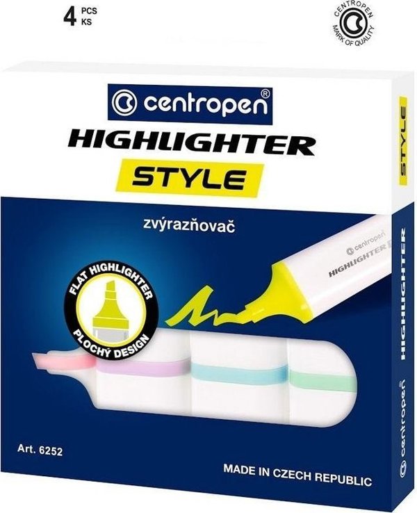 Centropen Soft Μαρκαδόροι Υπογράμμισης, 4 Παστέλ Χρώματα, Λοξότμητη Μύτη 1-4.6mm