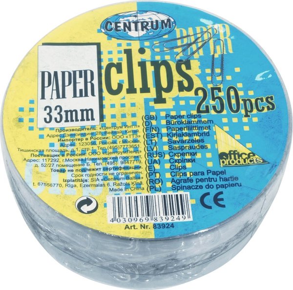CENTRUM Συνδετήρες Στρογγυλοί 33mm, PVC, 250τμχ (83924)