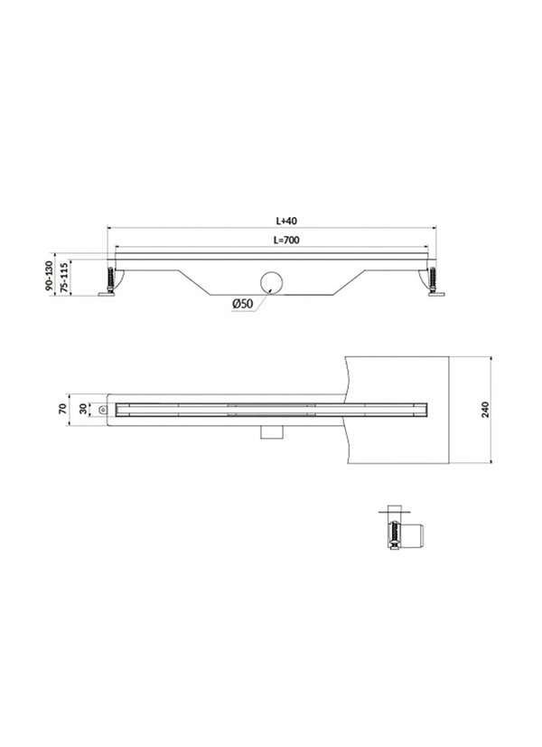 Cersanit Οδηγός αποχέτευσης slim TAKO 70 ατσάλι (S907-013)