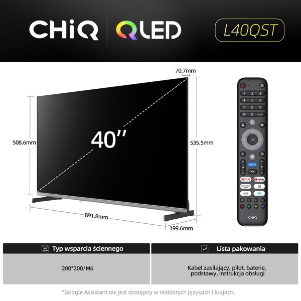 Τηλεόραση CHiQ L40QST 40" QLED Full HD Google TV, Frameless, HDR 10, Dolby Audio, dbx-tv
