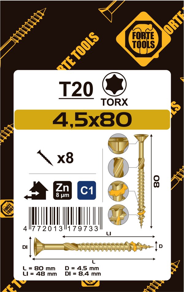 ΒΙΔΑ ΓΙΑ ΝΟΒΟΠΑΝ T20 4.5X80/48 ΚΙΤΡΙΝΟ ZN8PCS