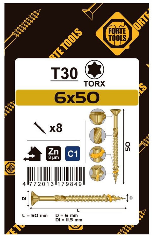 ΒΙΔΑ ΝΟΒΟΠΑΝ T30 6.0X50 ΚΙΤΡΙΝΟ ZN8PCS