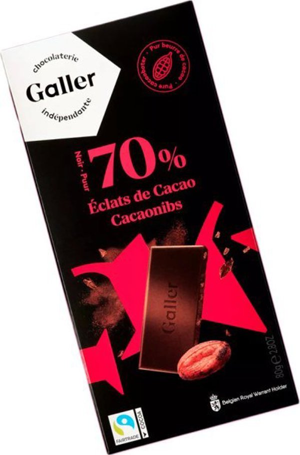 Σοκολάτα ταμπλέτα Galler Σκούρα Κακάο Nibs, 80 g