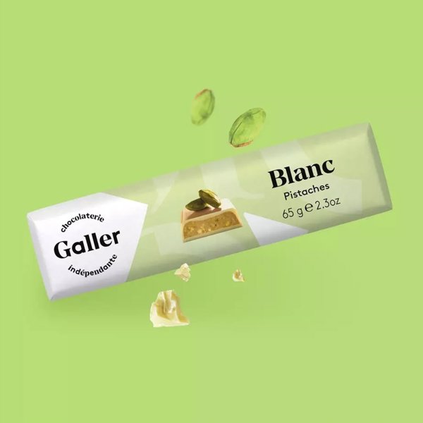 Μπάρα σοκολάτας Galler λευκή με φιστίκια, 65 γρ