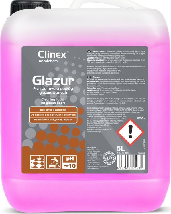 Clinex Glazur Υγρό Καθαρισμού Δαπέδων, για Πλακίδια, Κεραμικά & Πέτρα, 5L