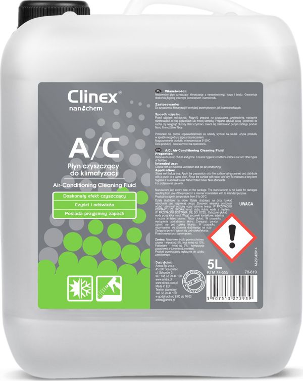 Clinex Υγρό Καθαριστικό Κλιματιστικών & Εξαερισμού, Επαγγελματικό Καθαριστικό για A/C, 1L