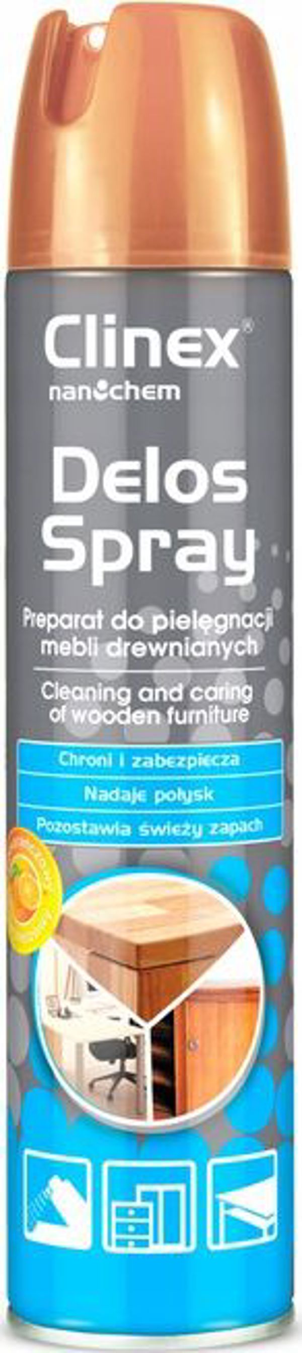 Clinex Delos Σπρέι Καθαρισμού Επίπλων με Φυσικό Κερί & Λάδι Πορτοκαλιού, 300ml