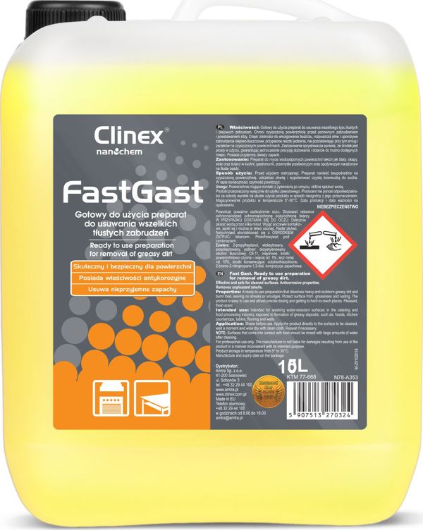 Clinex FastGast Καθαριστικό Λίπους Κουζίνας για Απορροφητήρες & Επιφάνειες 5L